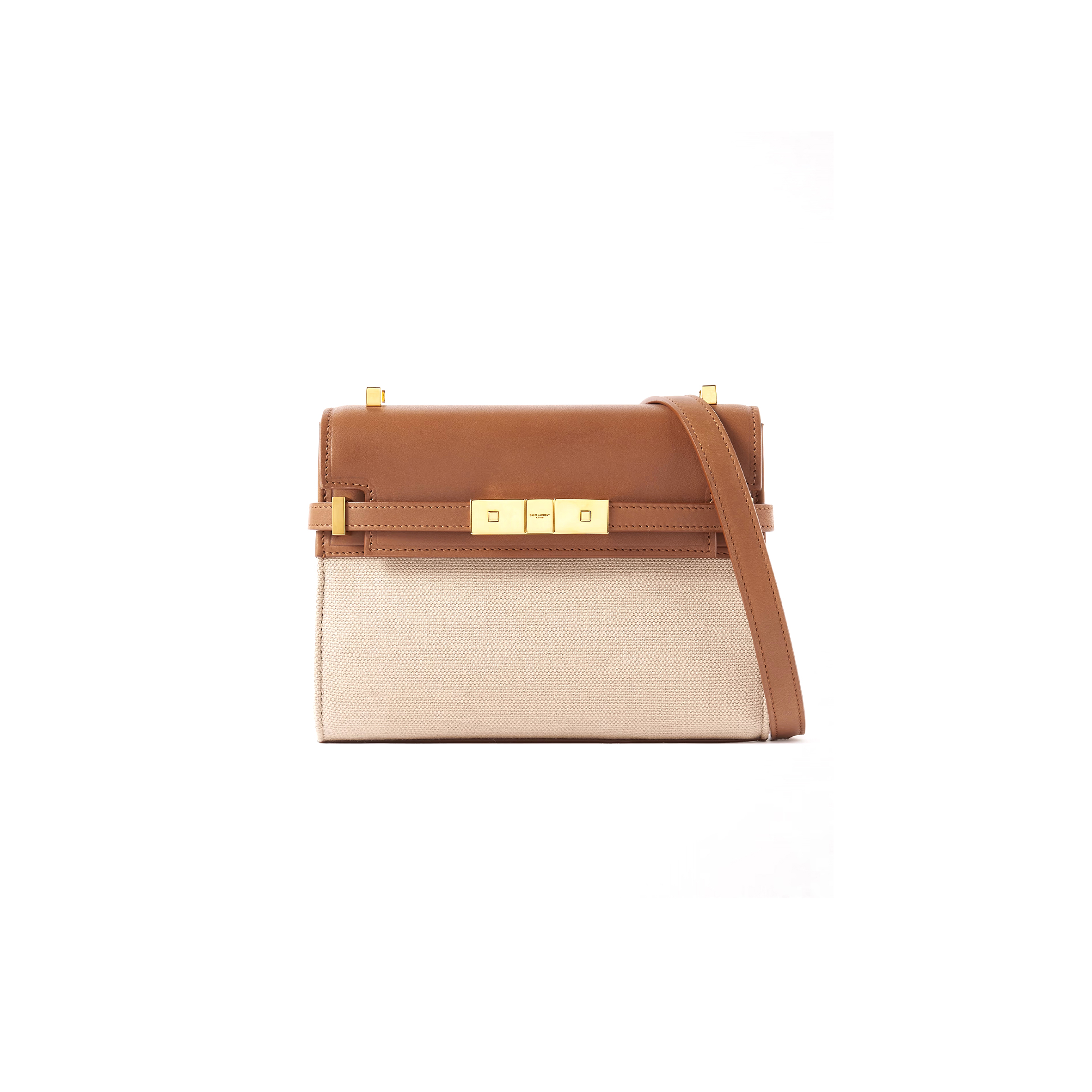 YSL MINI MANHATTAN IN LEATHER AND CANVAS SHOULDER BAG 72776616475973 (19*14*4cm)